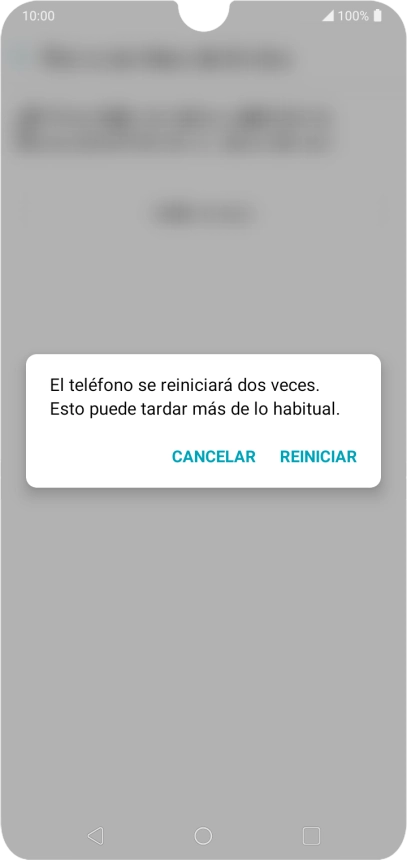 Pulsa REINICIAR. Espera unos instantes mientras el teléfono restablece la configuración predeterminada. Sigue las indicaciones de la pantalla para configurar el teléfono y dejarlo listo para su uso.