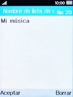 Introduce el nombre de la lista de reproducción y pulsa la tecla de selección izquierda.