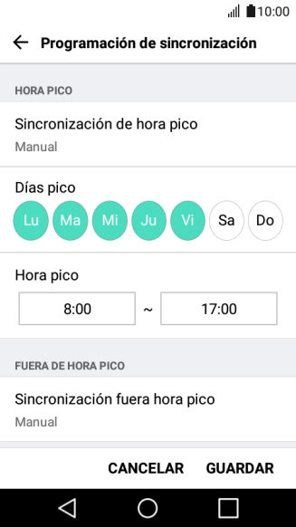 Pulsa Sincronización de hora pico.