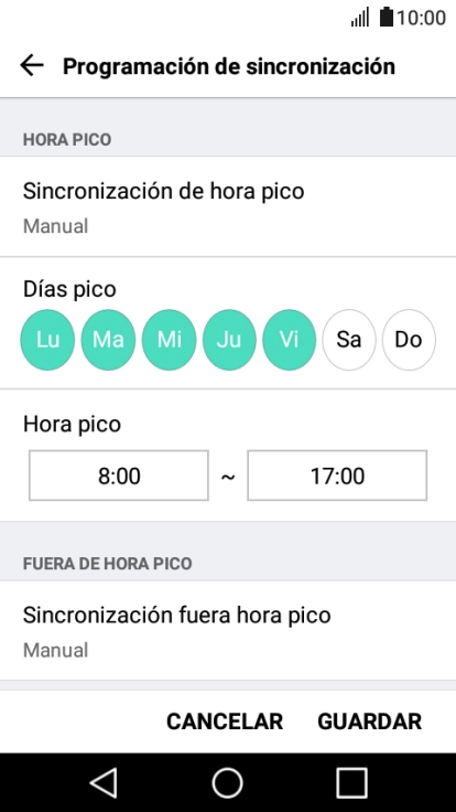 Pulsa Sincronización de hora pico.