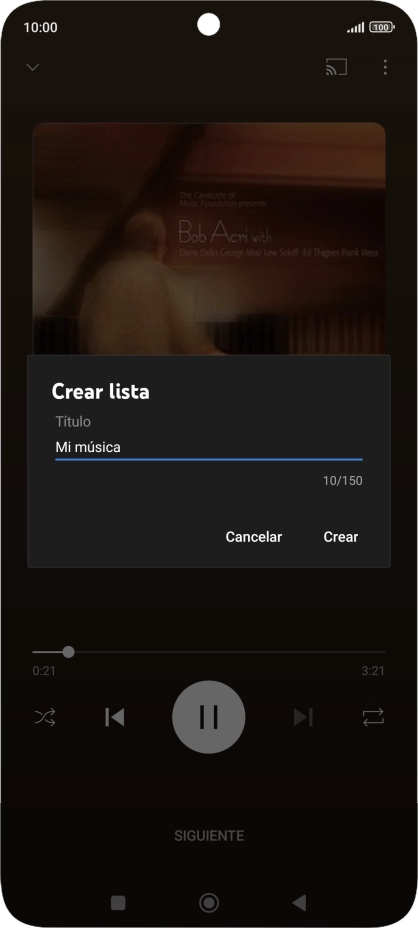 Introduce el nombre deseado de la lista de reproducción y pulsa Crear.