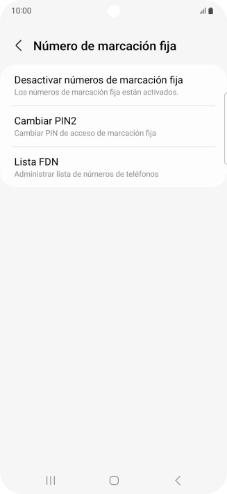 Pulsa Desactivar números de marcación fija.