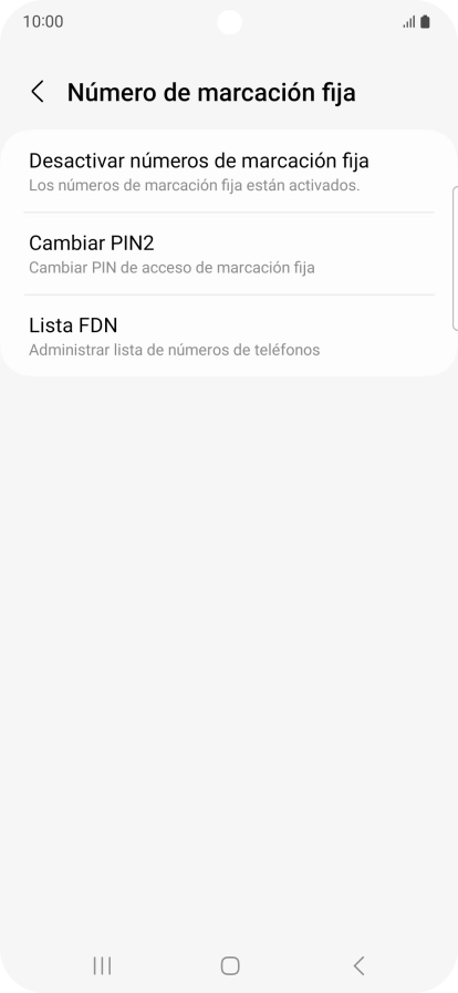 Pulsa Desactivar números de marcación fija.