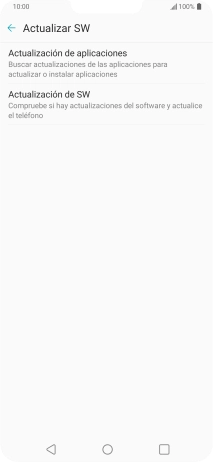 Pulsa Actualización de SW. Si hay una versión de software nueva disponible, aparecerá ahora en la pantalla. Sigue las indicaciones de la pantalla para actualizar el software del teléfono.