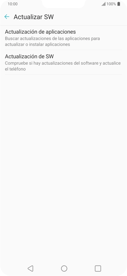 Pulsa Actualización de SW. Si hay una versión de software nueva disponible, aparecerá ahora en la pantalla. Sigue las indicaciones de la pantalla para actualizar el software del teléfono.