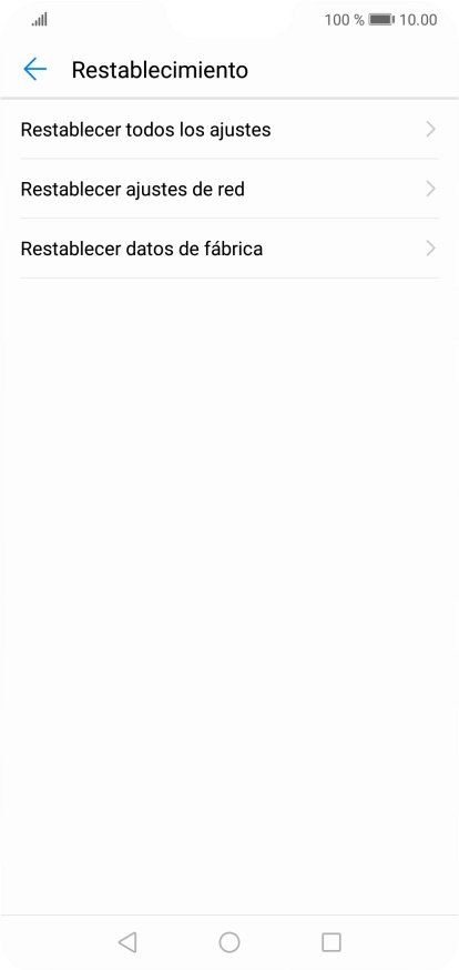 Pulsa Restablecer datos de fábrica.