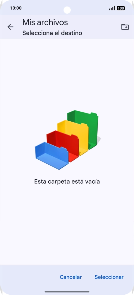 Si deseas crear una nueva carpeta, pulsa el icono de nueva carpeta y sigue las indicaciones de la pantalla para crearla.