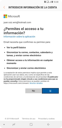 Si aparece en la pantalla esta imagen, tu cuenta de correo electrónico ha sido reconocida y configurada automáticamente. Sigue las indicaciones de la pantalla para introducir más información y terminar la configuración.