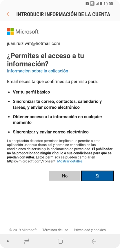 Si aparece en la pantalla esta imagen, tu cuenta de correo electrónico ha sido reconocida y configurada automáticamente. Sigue las indicaciones de la pantalla para introducir más información y terminar la configuración.