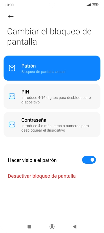 Pulsa Desactivar bloqueo de pantalla e introduce el código de seguridad extra que has creado anteriormente.