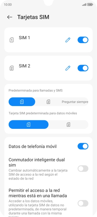 Pulsa el indicador junto a la tarjeta SIM deseada para activar o desactivar su uso.