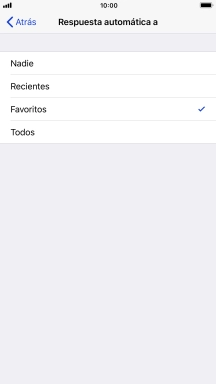 Pulsa el ajuste deseado para seleccionar qué contactos deben recibir un mensaje automático indicando que la función de 