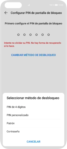 Pulsa el código de seguridad deseado y sigue las indicaciones de la pantalla para crear un código de seguridad del teléfono adicional.