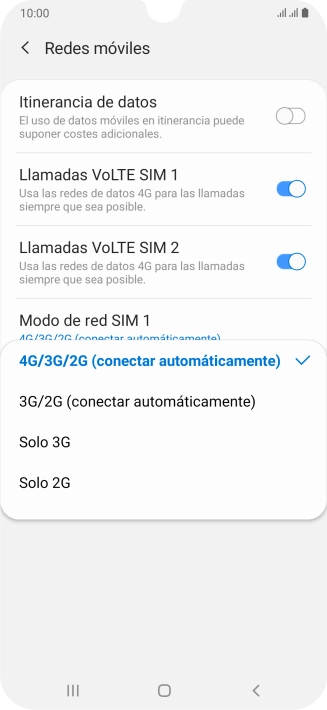 Pulsa el tipo de red deseado.
