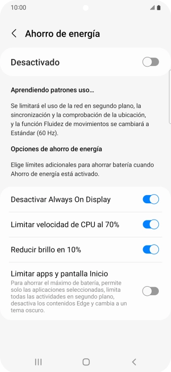Pulsa el indicador junto a los ajustes deseados.