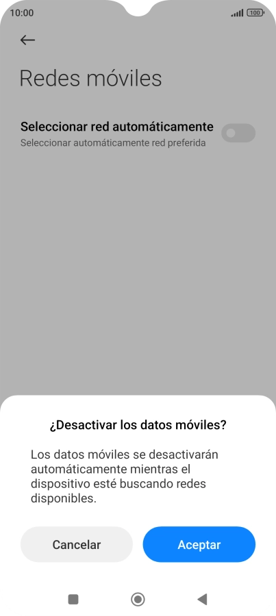Pulsa Aceptar y espera mientras el teléfono está buscando redes.