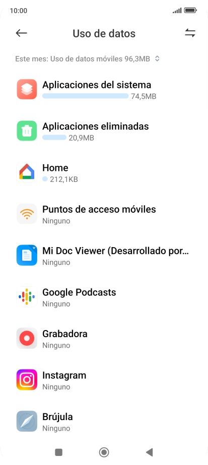 El consumo total de datos del período seleccionado aparece ahora en la pantalla.