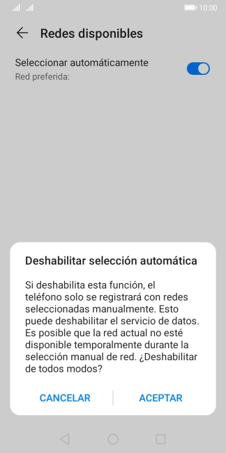 Pulsa ACEPTAR y espera mientras el teléfono está buscando redes.