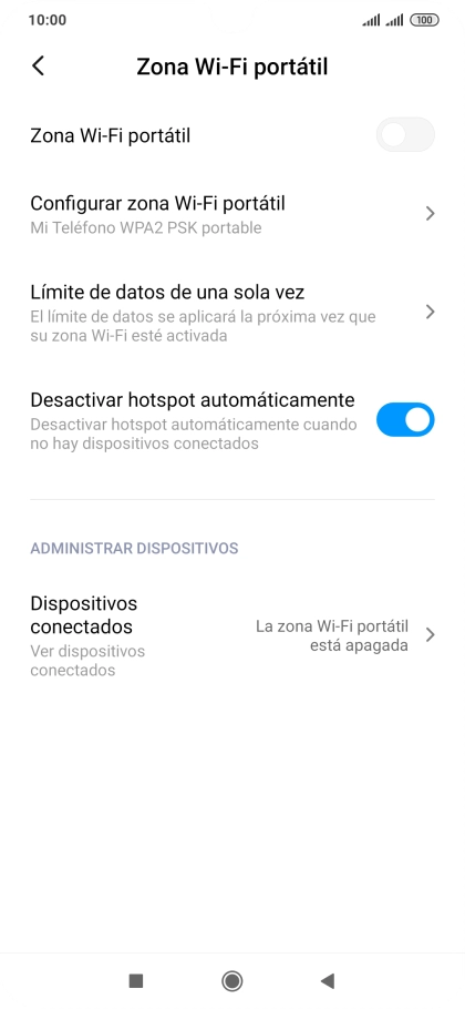 Pulsa Configurar zona Wi-Fi portátil.