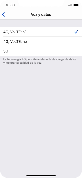 Si deseas utilizar una red 4G para hacer llamadas de voz y utilizar datos móviles, pulsa 4G, VoLTE: sí.