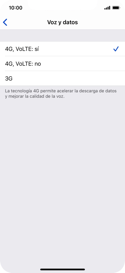 Si deseas utilizar una red 4G para hacer llamadas de voz y utilizar datos móviles, pulsa 4G, VoLTE: sí.
