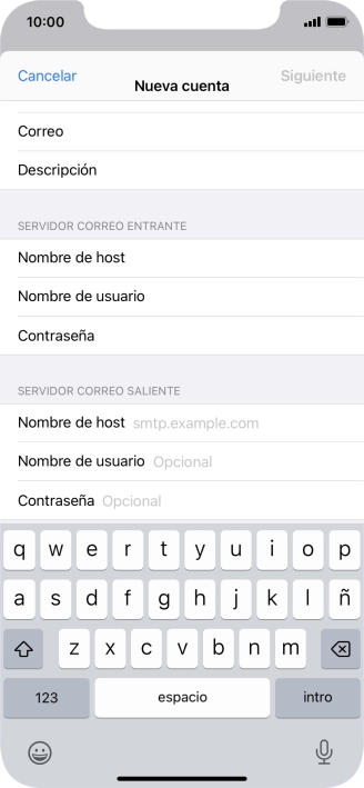Pulsa Nombre de host e introduce smtp.vodafone.es.