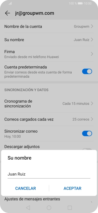 Introduce el nombre del remitente deseado y pulsa ACEPTAR.