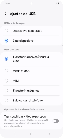 Pulsa Transferir archivos/Android Auto.