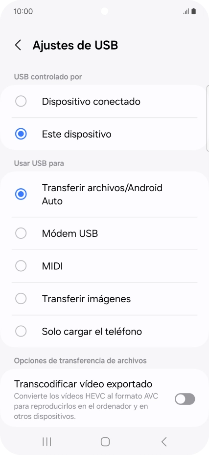 Pulsa Transferir archivos/Android Auto.