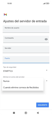 Pulsa Nunca para conservar los correos electrónicos en el servidor cuando los borras del teléfono.