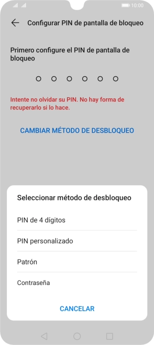 Pulsa el código de seguridad deseado y sigue las indicaciones de la pantalla para crear un código de seguridad del teléfono adicional.