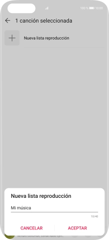 Introduce el nombre deseado de la lista de reproducción y pulsa ACEPTAR.