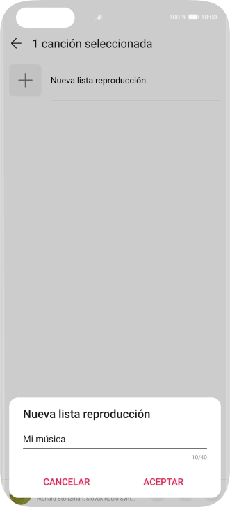 Introduce el nombre deseado de la lista de reproducción y pulsa ACEPTAR.