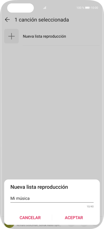 Introduce el nombre deseado de la lista de reproducción y pulsa ACEPTAR.