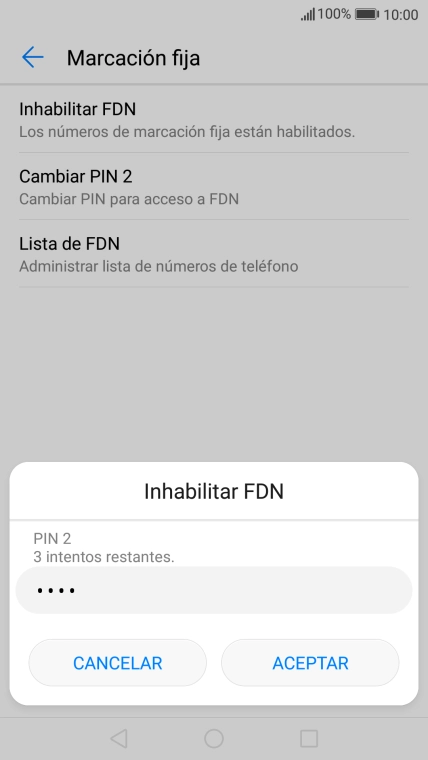 Introduce el código PIN2 y pulsa ACEPTAR.
