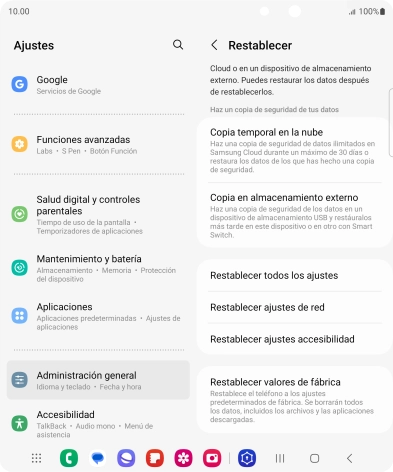 Pulsa Restablecer valores de fábrica.