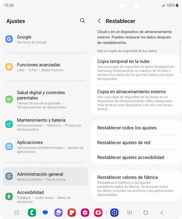 Pulsa Restablecer valores de fábrica.