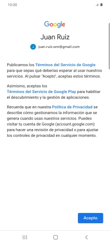 Pulsa Aceptar y sigue las indicaciones de la pantalla para seleccionar los ajustes de tu cuenta de Google.