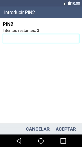 Introduce el código PIN2 y pulsa ACEPTAR.