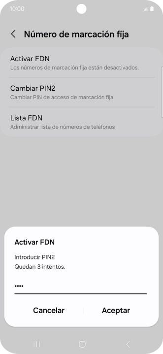 Introduce el código PIN2 y pulsa Aceptar.