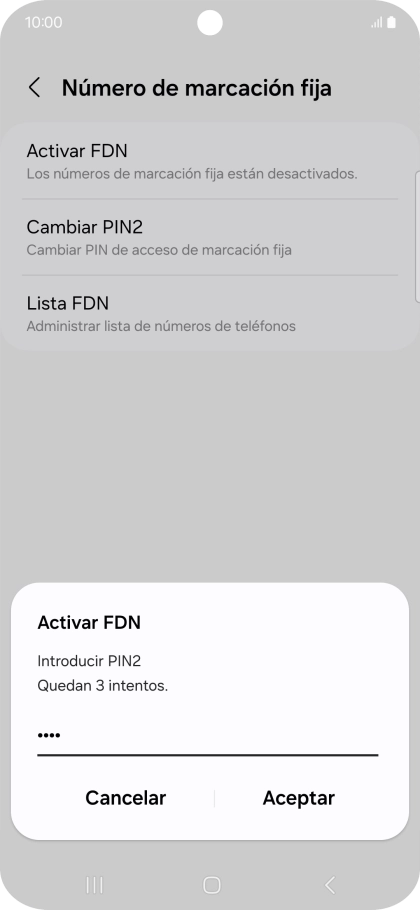 Introduce el código PIN2 y pulsa Aceptar.