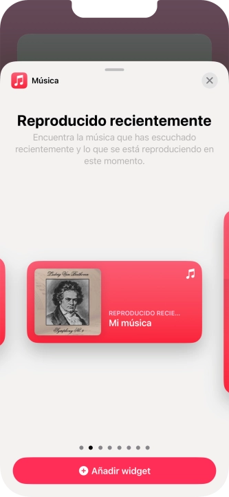 Desliza el dedo hacia la derecha o hacia la izquierda por la pantalla para seleccionar el tamaño de widget deseado.