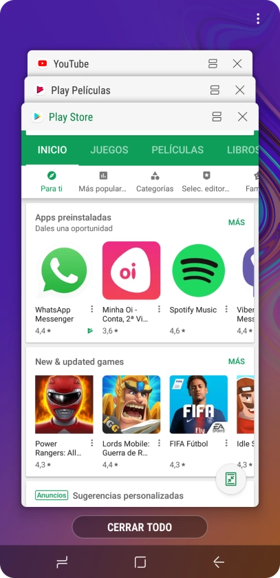 Para cerrar una sola aplicación en ejecución, desliza el dedo hacia la derecha sobre la aplicación deseada.