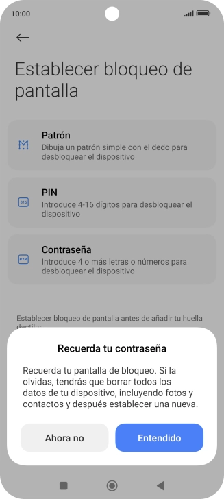 Pulsa Entendido y sigue las indicaciones de la pantalla para crear un código de seguridad del teléfono adicional.