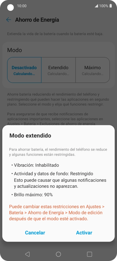 Pulsa Activar para activar la función.