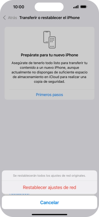 Pulsa Restablecer ajustes de red.