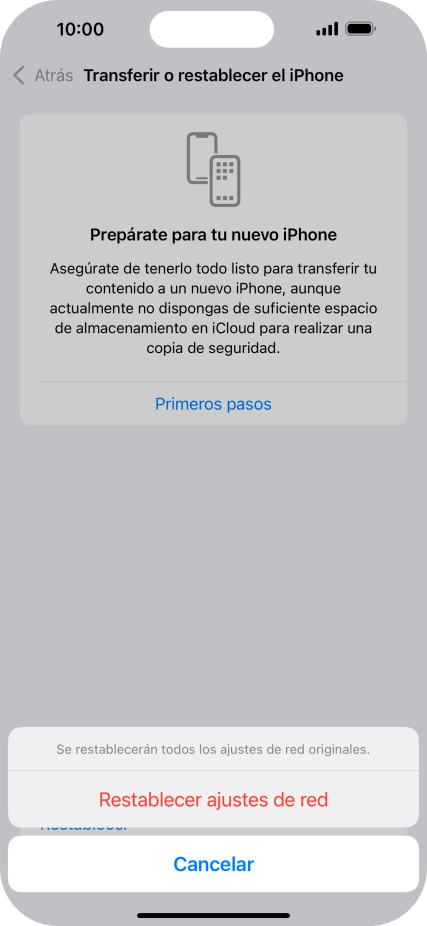 Pulsa Restablecer ajustes de red.