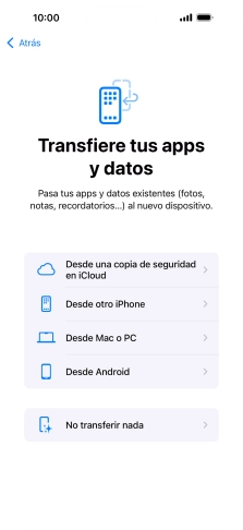Pulsa No transferir nada y sigue las indicaciones de la pantalla para finalizar la activación del teléfono.