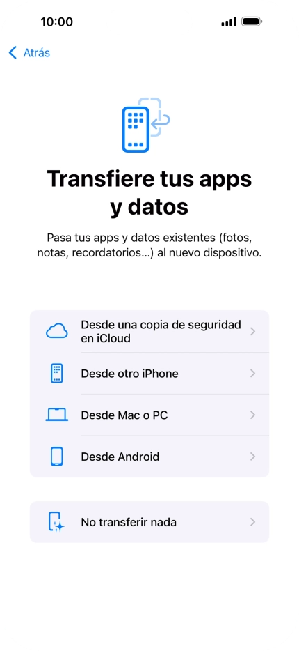 Pulsa No transferir nada y sigue las indicaciones de la pantalla para finalizar la activación del teléfono.