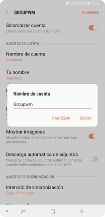 Introduce el nombre deseado de la cuenta de correo electrónico y pulsa HECHO.